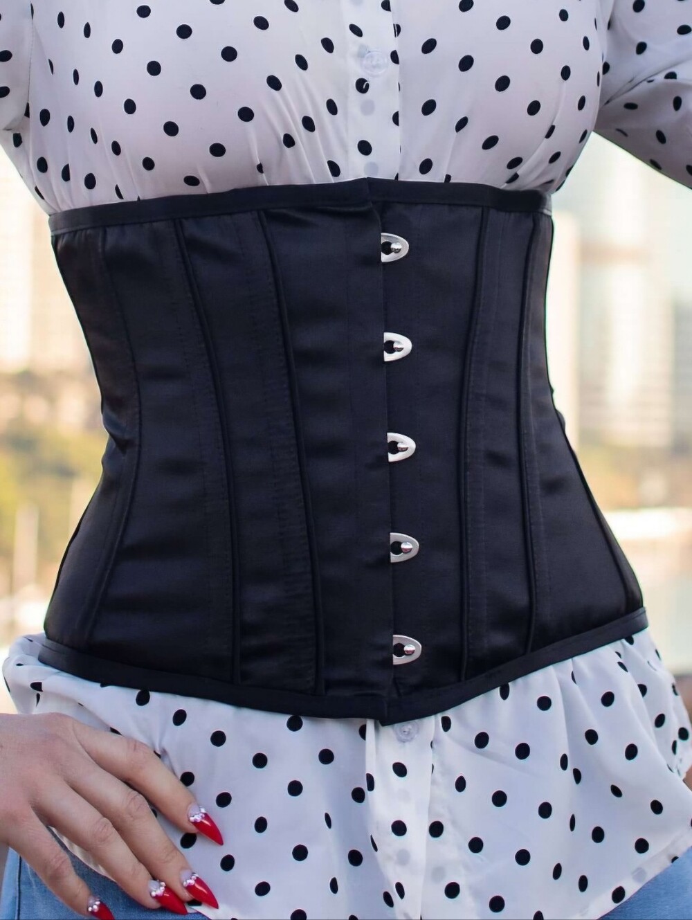 NWT Corset Story Black Classic Steel Boned Jet Black Underbust Corset Size 16 UK